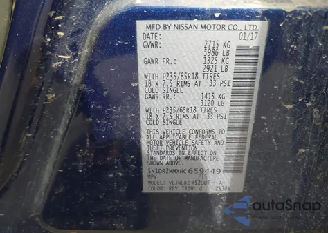 2017 Nissan Pathfinder S z USA, uszkodzony, nr VIN 5N1DR2MMXHC659449